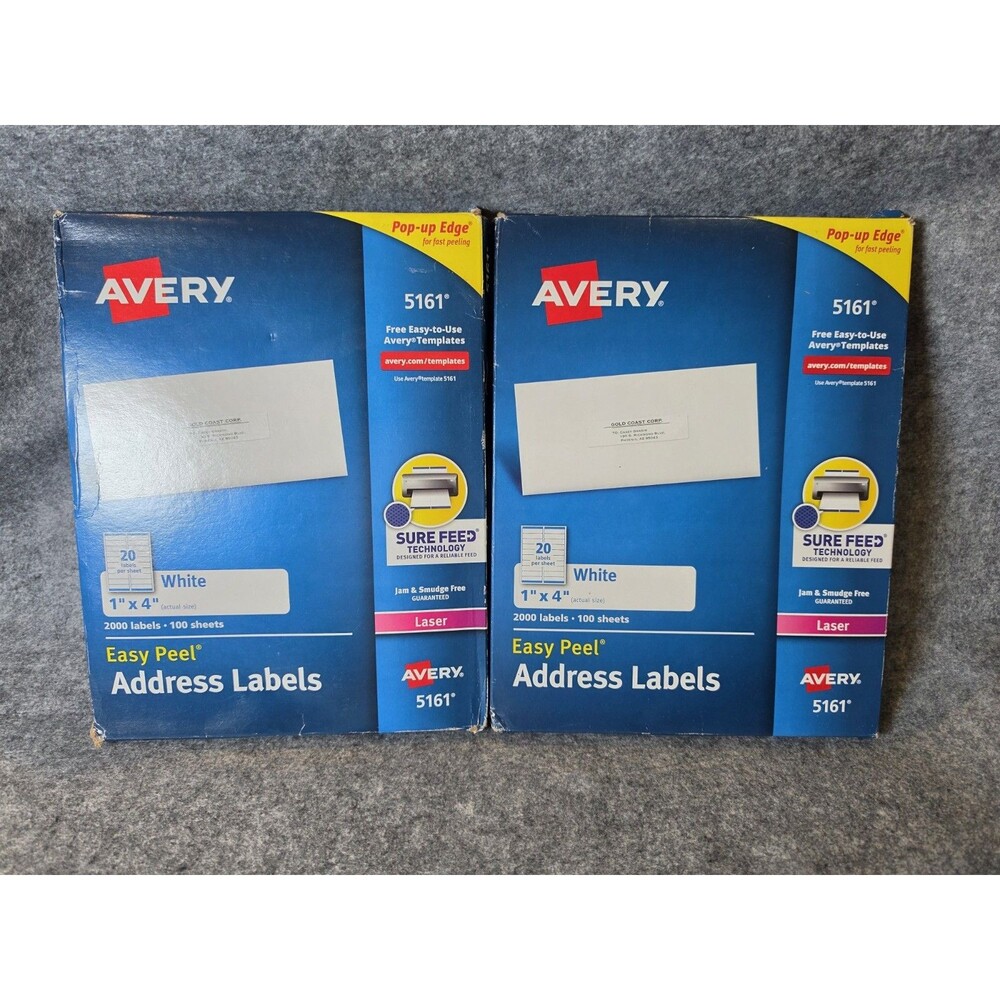 2 Boxes Avery Easy Peel Address Label - 1" Width X 4" Length Permanent